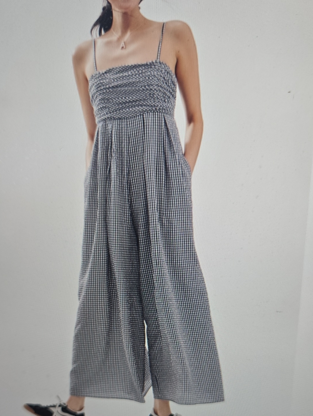 The Mabel Gingham Wide-Leg Jumpsuit - Blue & White